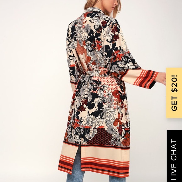 Saturday Sun Beige Floral Print Kimono - Picture 3 of 4